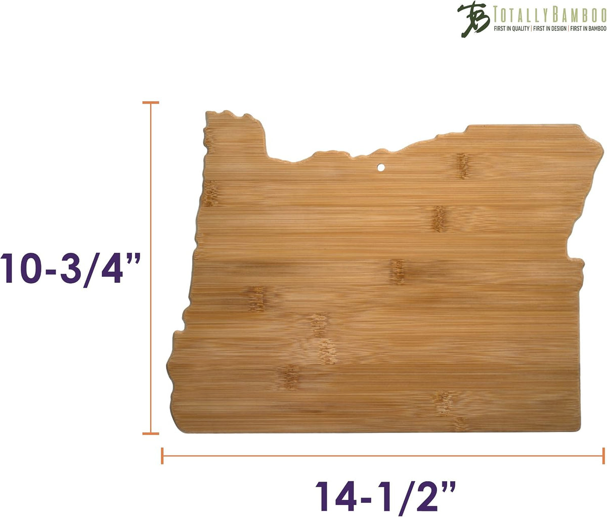 Oklahoma State Shaped Bamboo Serving and Cutting Board | State charcuterie board with natural bamboo grain. Knife-friendly surface for food prep. Hang tie for wall display.