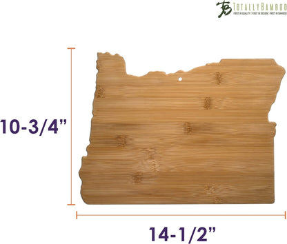 Oklahoma State Shaped Bamboo Serving and Cutting Board | State charcuterie board with natural bamboo grain. Knife-friendly surface for food prep. Hang tie for wall display.