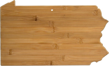 Oklahoma State Shaped Bamboo Serving and Cutting Board | State charcuterie board with natural bamboo grain. Knife-friendly surface for food prep. Hang tie for wall display.