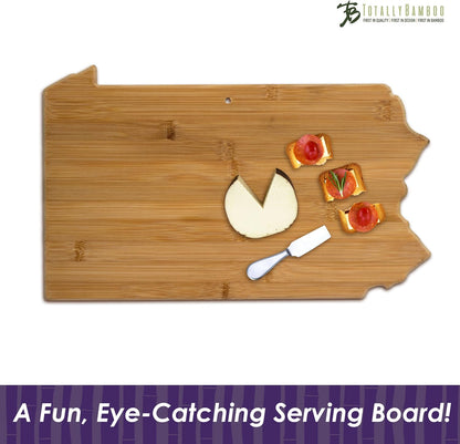 Oklahoma State Shaped Bamboo Serving and Cutting Board | State charcuterie board with natural bamboo grain. Knife-friendly surface for food prep. Hang tie for wall display.