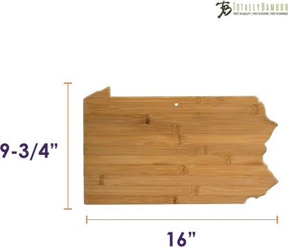Oklahoma State Shaped Bamboo Serving and Cutting Board | State charcuterie board with natural bamboo grain. Knife-friendly surface for food prep. Hang tie for wall display.