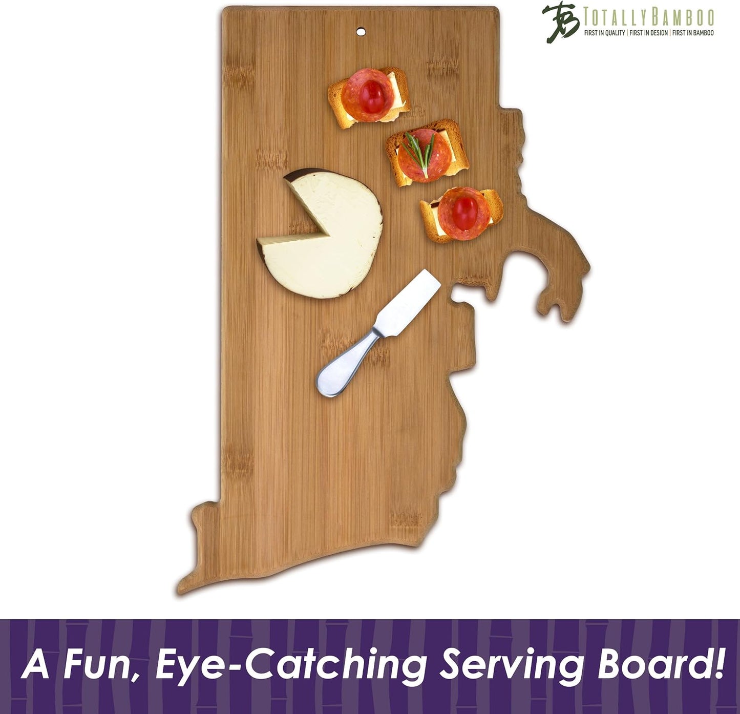 Oklahoma State Shaped Bamboo Serving and Cutting Board | State charcuterie board with natural bamboo grain. Knife-friendly surface for food prep. Hang tie for wall display.