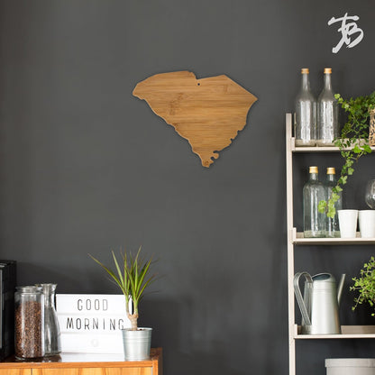 Oklahoma State Shaped Bamboo Serving and Cutting Board | State charcuterie board with natural bamboo grain. Knife-friendly surface for food prep. Hang tie for wall display.