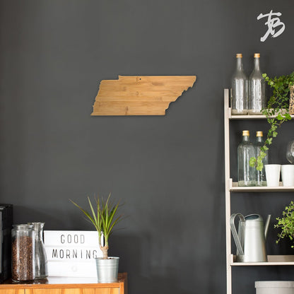 Oklahoma State Shaped Bamboo Serving and Cutting Board | State charcuterie board with natural bamboo grain. Knife-friendly surface for food prep. Hang tie for wall display.