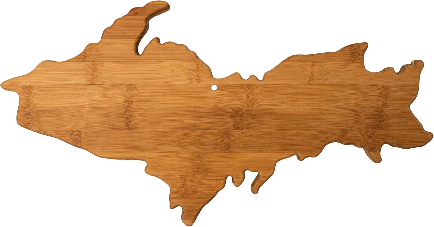 Oklahoma State Shaped Bamboo Serving and Cutting Board | State charcuterie board with natural bamboo grain. Knife-friendly surface for food prep. Hang tie for wall display.