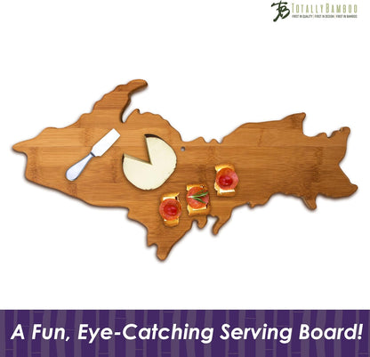 Oklahoma State Shaped Bamboo Serving and Cutting Board | State charcuterie board with natural bamboo grain. Knife-friendly surface for food prep. Hang tie for wall display.