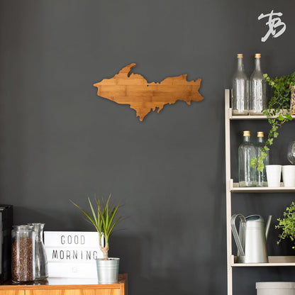 Oklahoma State Shaped Bamboo Serving and Cutting Board | State charcuterie board with natural bamboo grain. Knife-friendly surface for food prep. Hang tie for wall display.