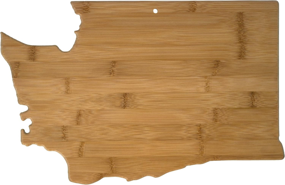 Oklahoma State Shaped Bamboo Serving and Cutting Board | State charcuterie board with natural bamboo grain. Knife-friendly surface for food prep. Hang tie for wall display.