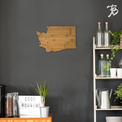 Oklahoma State Shaped Bamboo Serving and Cutting Board | State charcuterie board with natural bamboo grain. Knife-friendly surface for food prep. Hang tie for wall display.