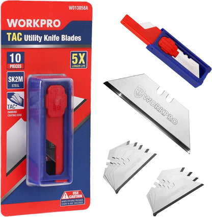 Premium Utility Knife Blades, TAC Diamond Coated SK2M, 10-Pack Utility Blades Replacement with Dispenser