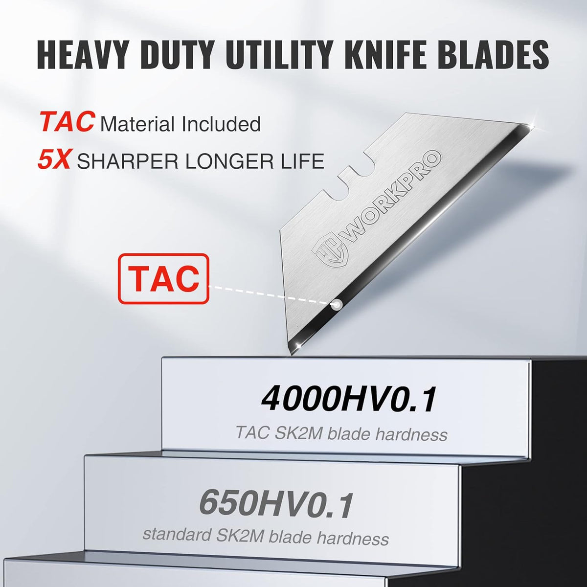 Premium Utility Knife Blades, TAC Diamond Coated SK2M, 10-Pack Utility Blades Replacement with Dispenser