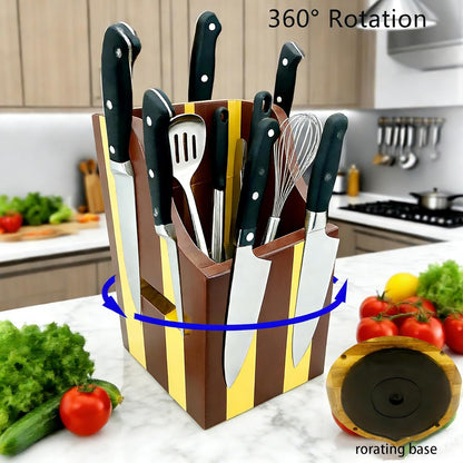 360° Rotating Magnetic Wooden Knife Block for Kitchen without Knives - Extra Large Capacity Knife Holder with Strong Enhanced Magnets Knife Storage Organizer for Knives Utensils