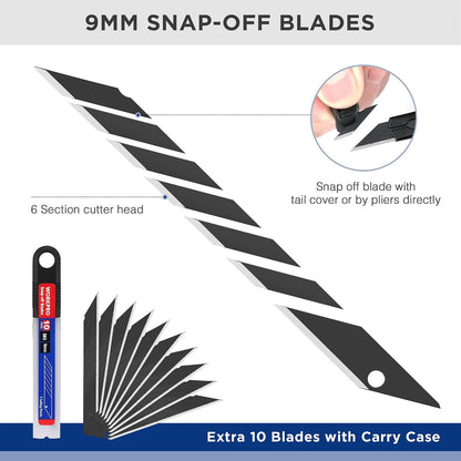 2-In-1 Safety Utility Knife Retractable Snap-off blade, Metal Box Cutter Set, Razor Knife Exacto Craft Knives, with 10 Extra 9mm Blades, Pack of 3