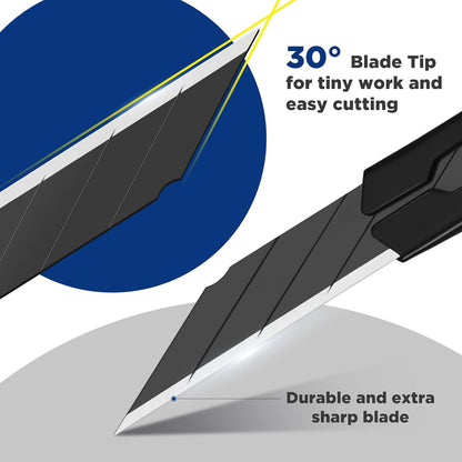 2-In-1 Safety Utility Knife Retractable Snap-off blade, Metal Box Cutter Set, Razor Knife Exacto Craft Knives, with 10 Extra 9mm Blades, Pack of 3