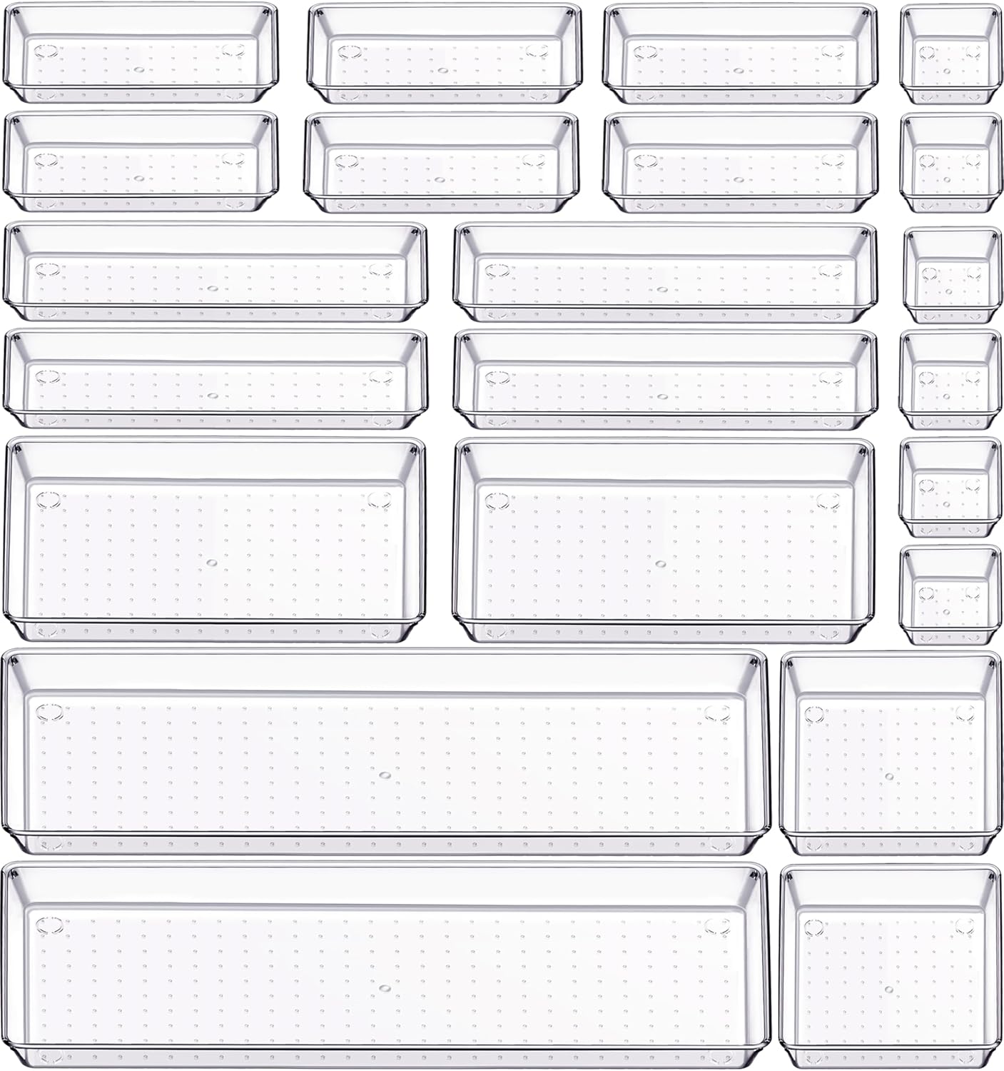 6 Pcs Large Size Clear Drawer Organizer Set, Acrylic Non Slip Non Cracking Kitchen Drawer Storage Tray Divider, Multifunctional Storage for Cosmetics, Bathroom, Tools, Kitchen and Office