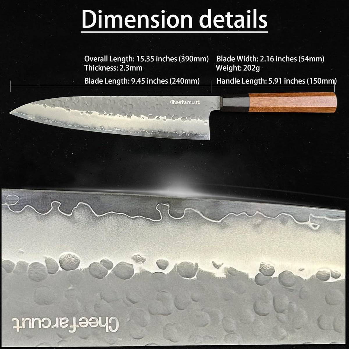 che'f knife 9.45inch(240mm) kitchen knife with sheath cooking knife high carbon stainless steel sharp knife Japanese kitchen meat knife gyuto knife blade length 240mm