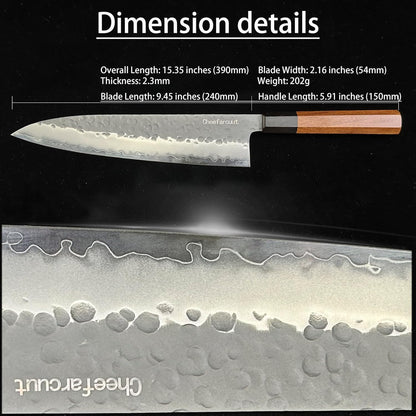 che'f knife 9.45inch(240mm) kitchen knife with sheath cooking knife high carbon stainless steel sharp knife Japanese kitchen meat knife gyuto knife blade length 240mm