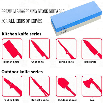 Knife Sharpening Wet Stone Dual Sided 600/1500 Grit Blue & Yellow Whetstone Sharpening Stone with Non-Slip Rubber Base for Kitchen, Hunting, and Pocket Knives or Blades 600/1500Mesh