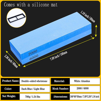 Knife Sharpening Wet Stone Dual Sided 600/1500 Grit Blue & Yellow Whetstone Sharpening Stone with Non-Slip Rubber Base for Kitchen, Hunting, and Pocket Knives or Blades 600/1500Mesh