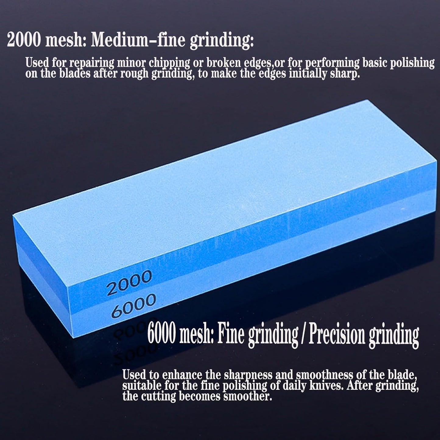 Knife Sharpening Wet Stone Dual Sided 600/1500 Grit Blue & Yellow Whetstone Sharpening Stone with Non-Slip Rubber Base for Kitchen, Hunting, and Pocket Knives or Blades 600/1500Mesh