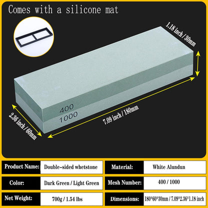 Knife Sharpening Wet Stone Dual Sided 600/1500 Grit Blue & Yellow Whetstone Sharpening Stone with Non-Slip Rubber Base for Kitchen, Hunting, and Pocket Knives or Blades 600/1500Mesh