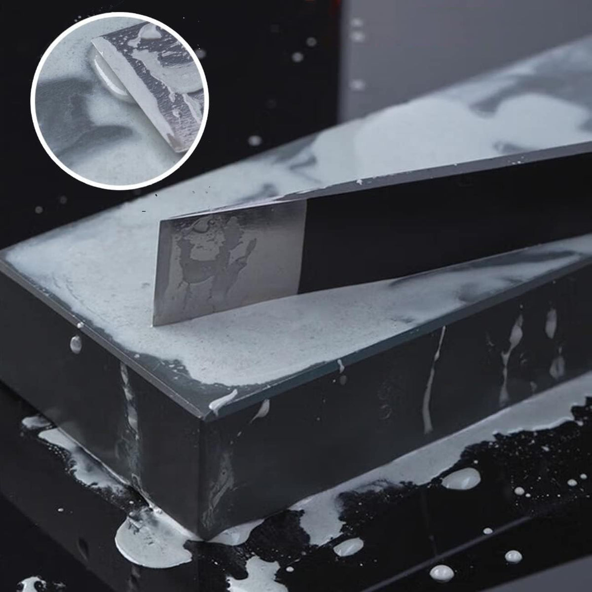 Natural Professional Straight Razor Sharpening Stone, Wet Stone Knife Sharpener Stone Grindstone,Dual Grit Whetstone 3000, Polishing Stone for Cut throat Razor & Chef Knives& Angle Guide Black