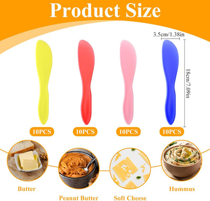 40 Pcs Plastic Butter Spreader, Multi Purpose Knife Spreader Tools Kitchen Frosting Knives Red Yellow Blue Pink for Cheese Cream Icing Jam Sandwich