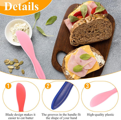 40 Pcs Plastic Butter Spreader, Multi Purpose Knife Spreader Tools Kitchen Frosting Knives Red Yellow Blue Pink for Cheese Cream Icing Jam Sandwich