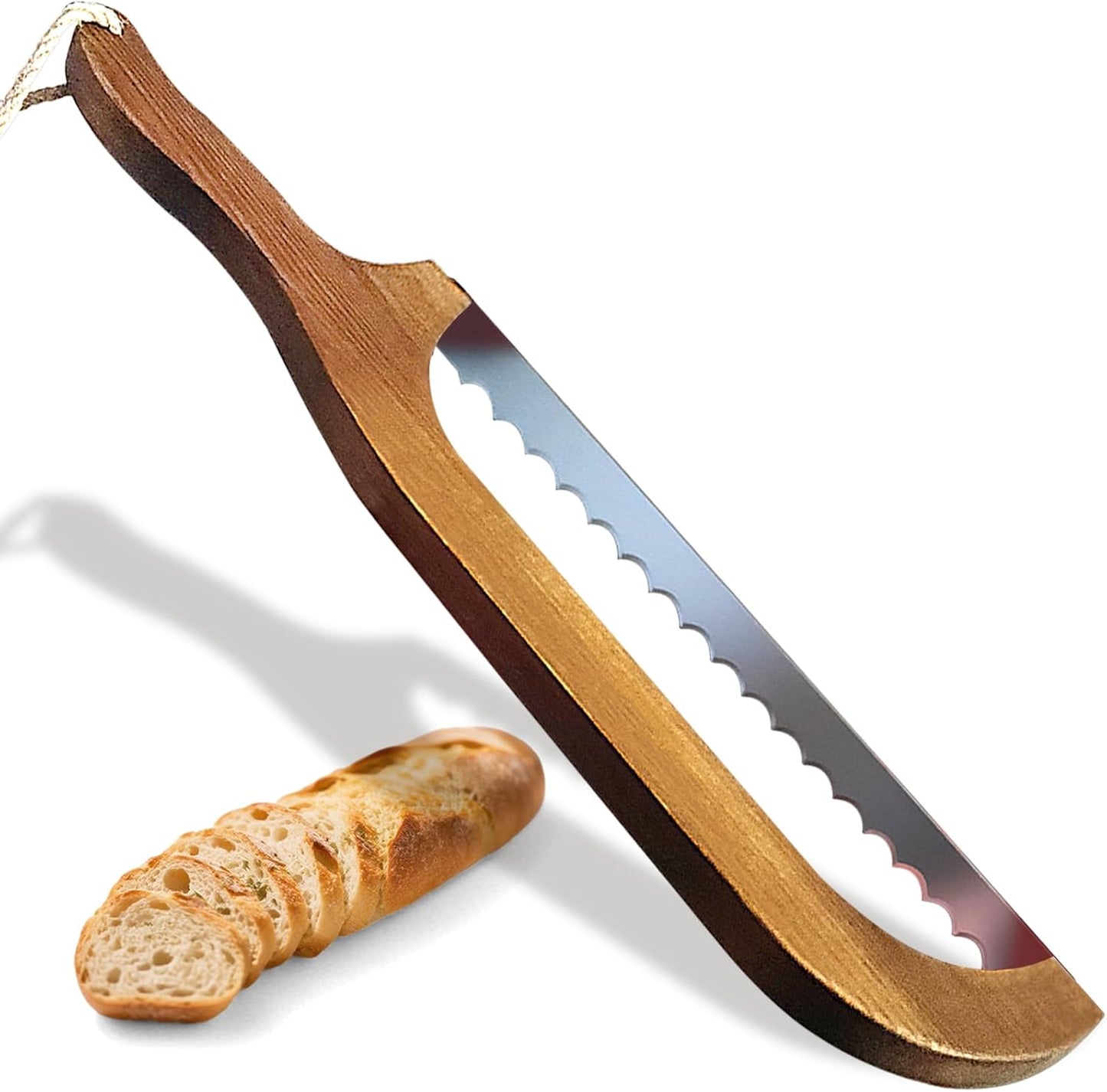 Bread Knife - for Homemade Bread, 16.4" Wooden Sourdough Bread Slicer with Bow Design, Premium Stainless Steel Serrated Saw Bread Cutter for Bagels, Baguettes