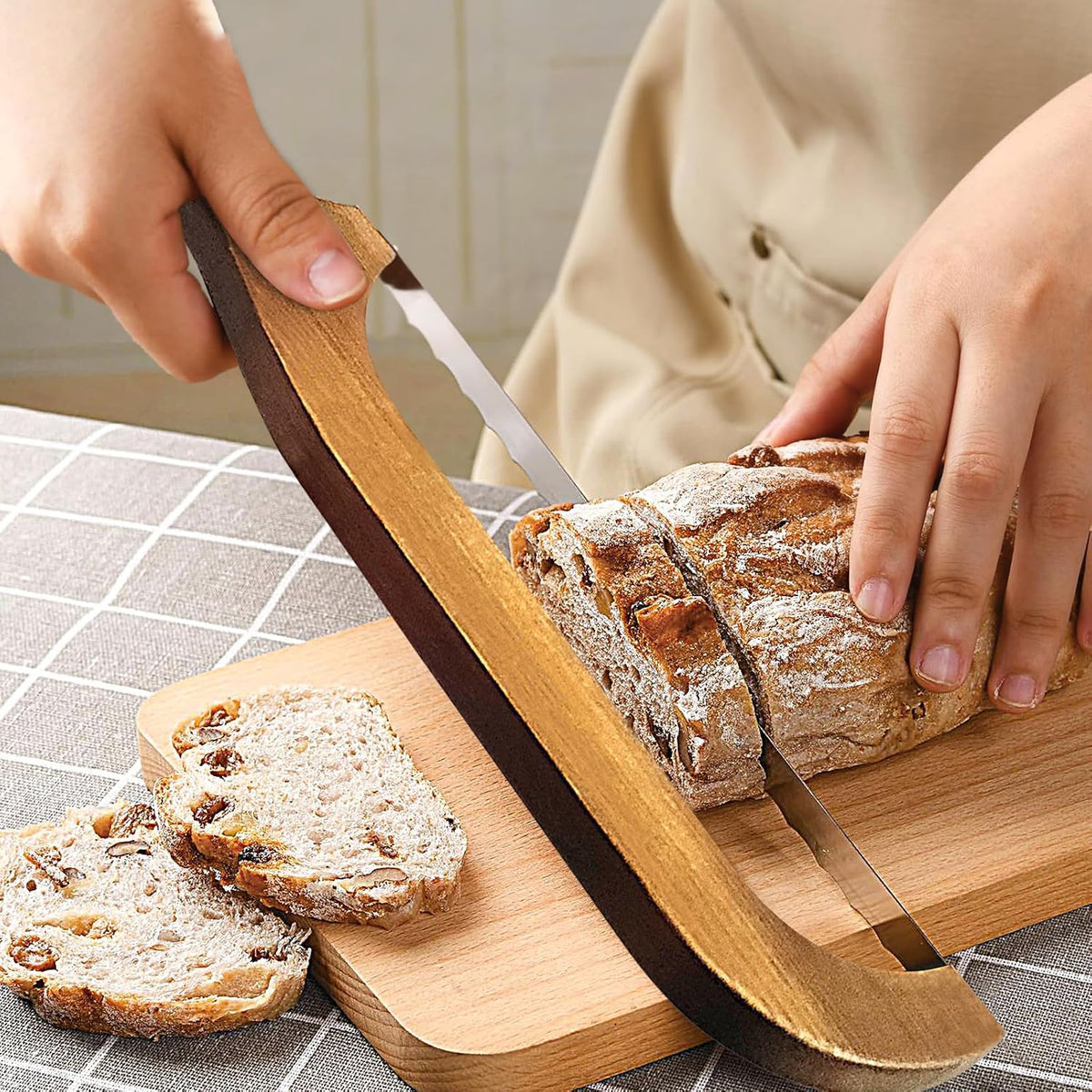 Bread Knife - for Homemade Bread, 16.4" Wooden Sourdough Bread Slicer with Bow Design, Premium Stainless Steel Serrated Saw Bread Cutter for Bagels, Baguettes