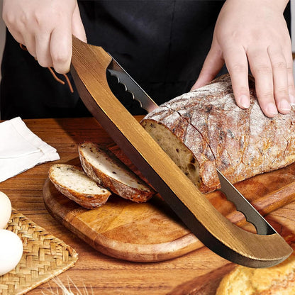 Bread Knife - for Homemade Bread, 16.4" Wooden Sourdough Bread Slicer with Bow Design, Premium Stainless Steel Serrated Saw Bread Cutter for Bagels, Baguettes