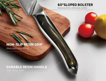 Damascus Knife Set 3 PCS, Japanese Chef Knife Set with Resin Handle | Ultra-Sharp Professional Kitchen Knives, 67-Layer Damascus Kitchen Knife Set with VG10 Steel Core, Elegant Box for Men Women