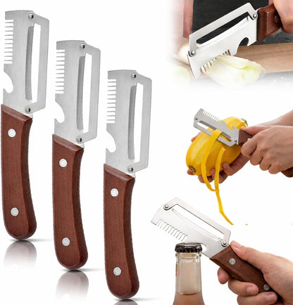 3-1 Multi-functional Vegetable Peeler, 2026 New Ktchen Multi-function Stainless Steel Thickened Fruit Peeler Knife with Wooden Handle,Suitable for Peeling Fruits and Shredding Scallions (1PCS)