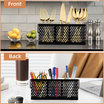 Silverware Caddy Flatware Cutlery Holder Metal Silverware Organizer Containers Black Kitchen Utensil Holder for Countertop Spoon and Fork Holder Flatware Utensils Caddy for Party