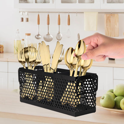 Silverware Caddy Flatware Cutlery Holder Metal Silverware Organizer Containers Black Kitchen Utensil Holder for Countertop Spoon and Fork Holder Flatware Utensils Caddy for Party
