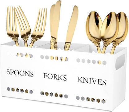 Silverware Caddy Flatware Cutlery Holder Metal Silverware Organizer Containers Black Kitchen Utensil Holder for Countertop Spoon and Fork Holder Flatware Utensils Caddy for Party
