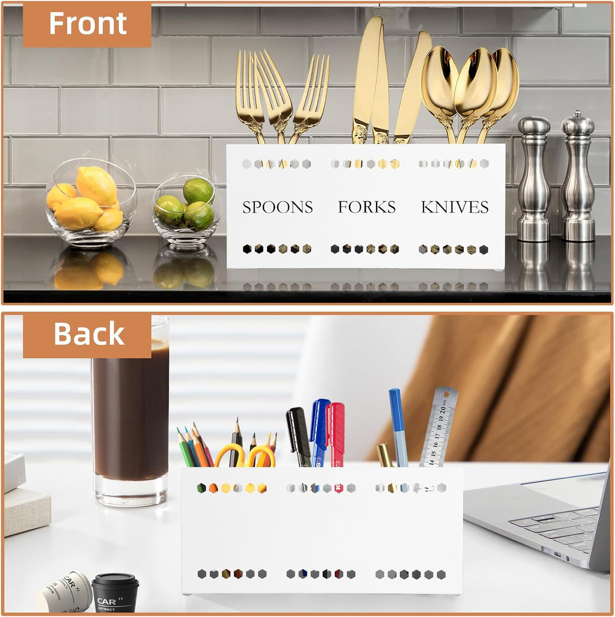 Silverware Caddy Flatware Cutlery Holder Metal Silverware Organizer Containers Black Kitchen Utensil Holder for Countertop Spoon and Fork Holder Flatware Utensils Caddy for Party