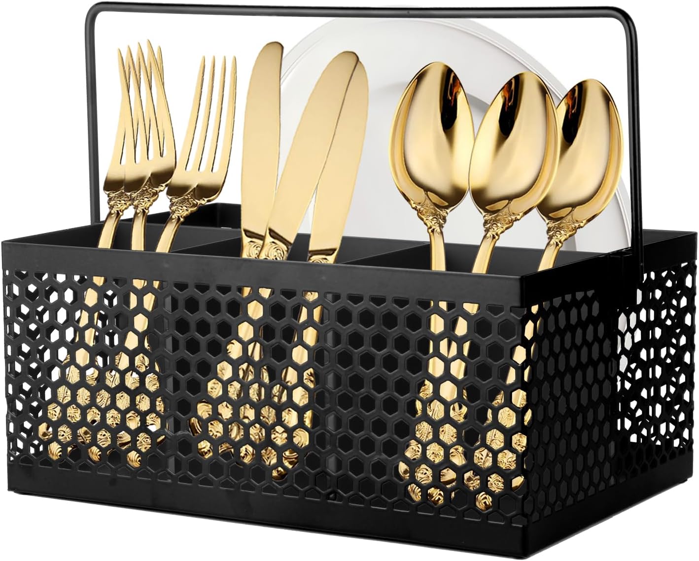 Silverware Caddy Flatware Cutlery Holder Metal Silverware Organizer Containers Black Kitchen Utensil Holder for Countertop Spoon and Fork Holder Flatware Utensils Caddy for Party