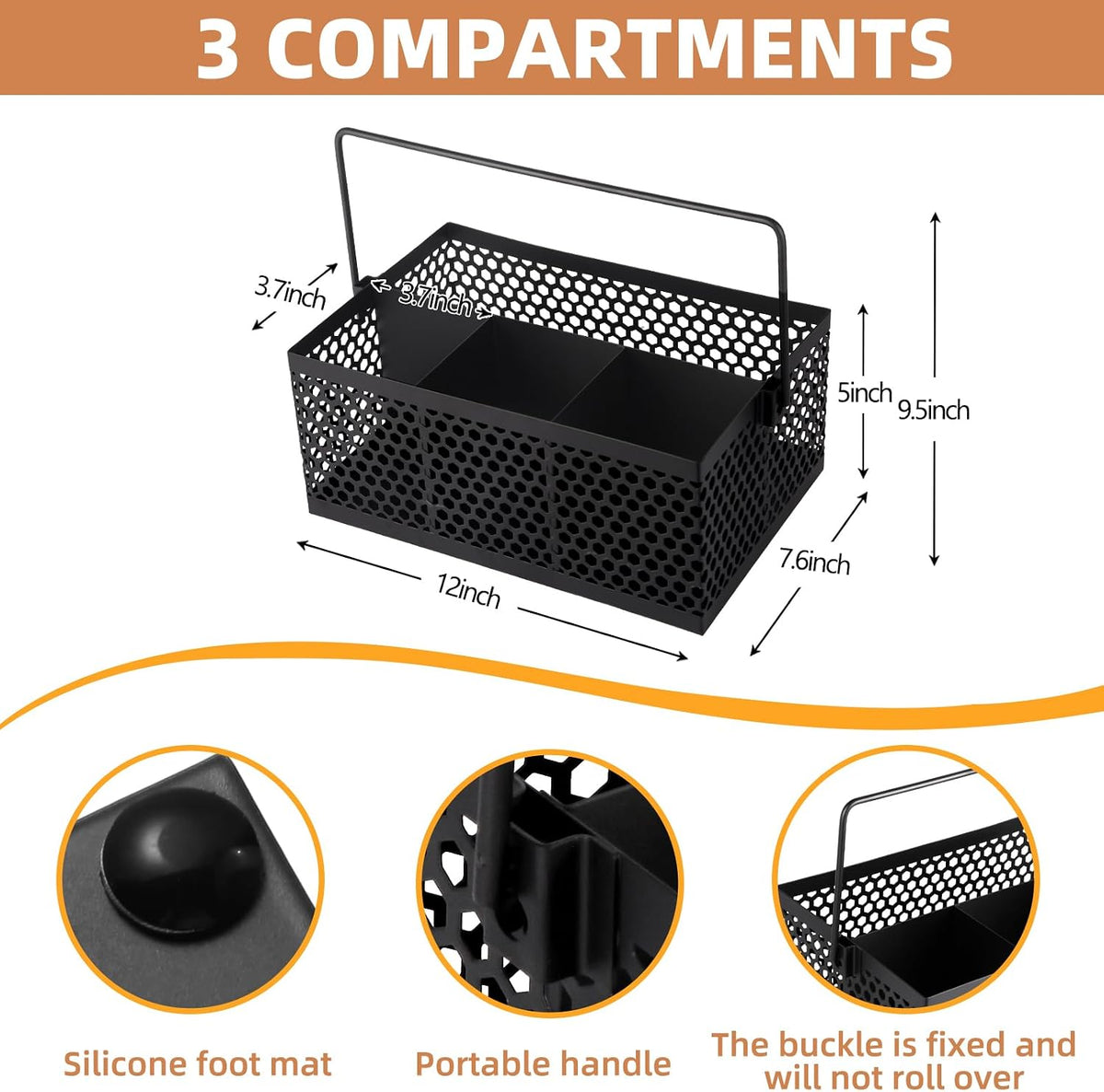 Silverware Caddy Flatware Cutlery Holder Metal Silverware Organizer Containers Black Kitchen Utensil Holder for Countertop Spoon and Fork Holder Flatware Utensils Caddy for Party
