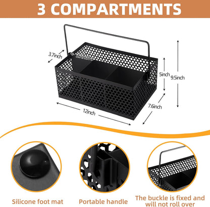 Silverware Caddy Flatware Cutlery Holder Metal Silverware Organizer Containers Black Kitchen Utensil Holder for Countertop Spoon and Fork Holder Flatware Utensils Caddy for Party