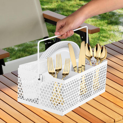 Silverware Caddy Flatware Cutlery Holder Metal Silverware Organizer Containers Black Kitchen Utensil Holder for Countertop Spoon and Fork Holder Flatware Utensils Caddy for Party