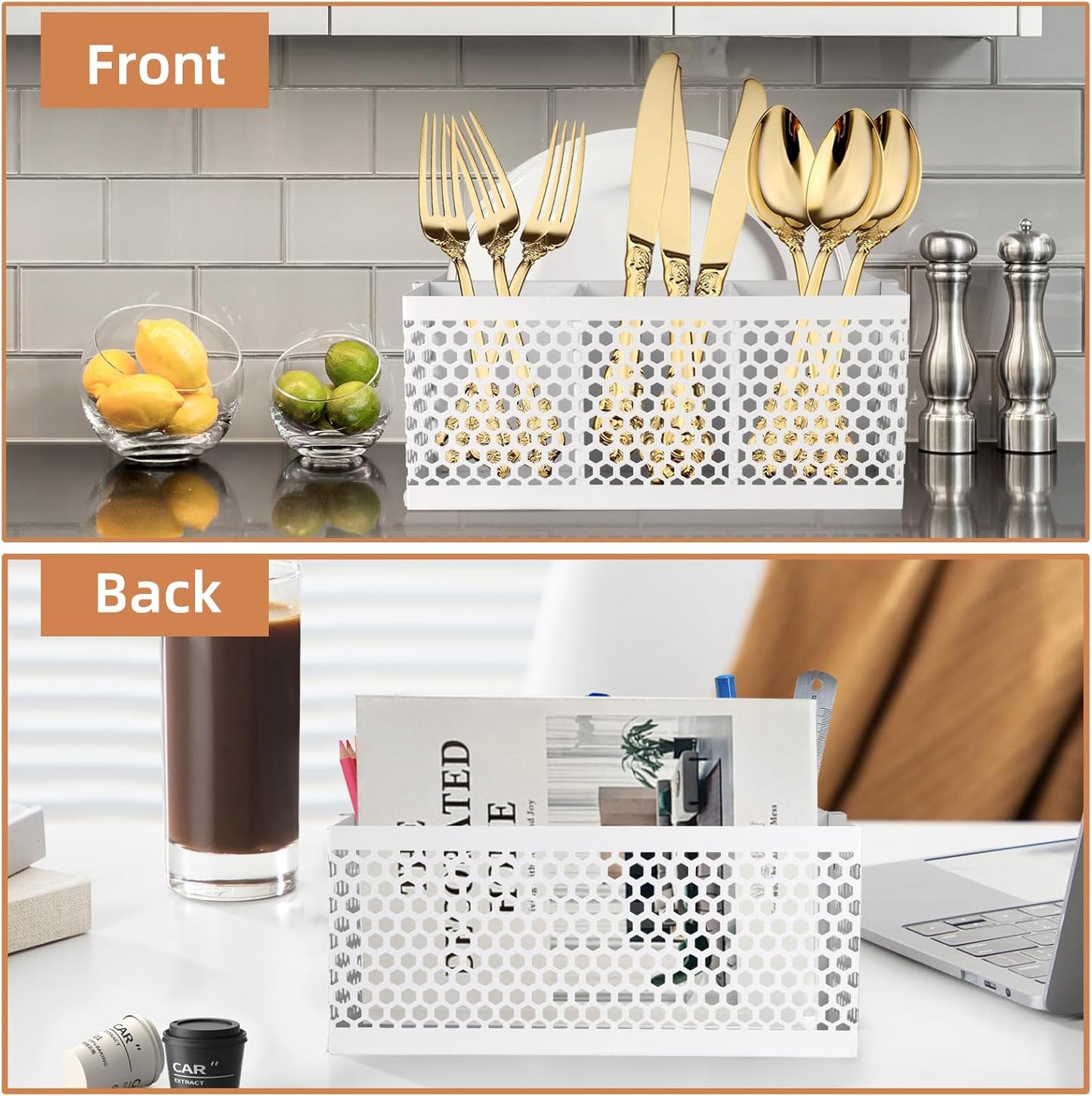 Silverware Caddy Flatware Cutlery Holder Metal Silverware Organizer Containers Black Kitchen Utensil Holder for Countertop Spoon and Fork Holder Flatware Utensils Caddy for Party