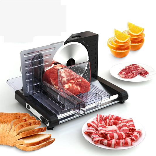 Meat Slicer Machine for Home, Foldable 120W Electric Jerky Food Slicer Adjustable 0-15mm Thickness for Frozen Deli Meat Cutter Cheese Bread Slicers, 7.5" Stainless Steel Blade & Food Pusher for Safety