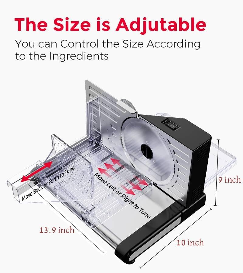 Meat Slicer Machine for Home, Foldable 120W Electric Jerky Food Slicer Adjustable 0-15mm Thickness for Frozen Deli Meat Cutter Cheese Bread Slicers, 7.5" Stainless Steel Blade & Food Pusher for Safety