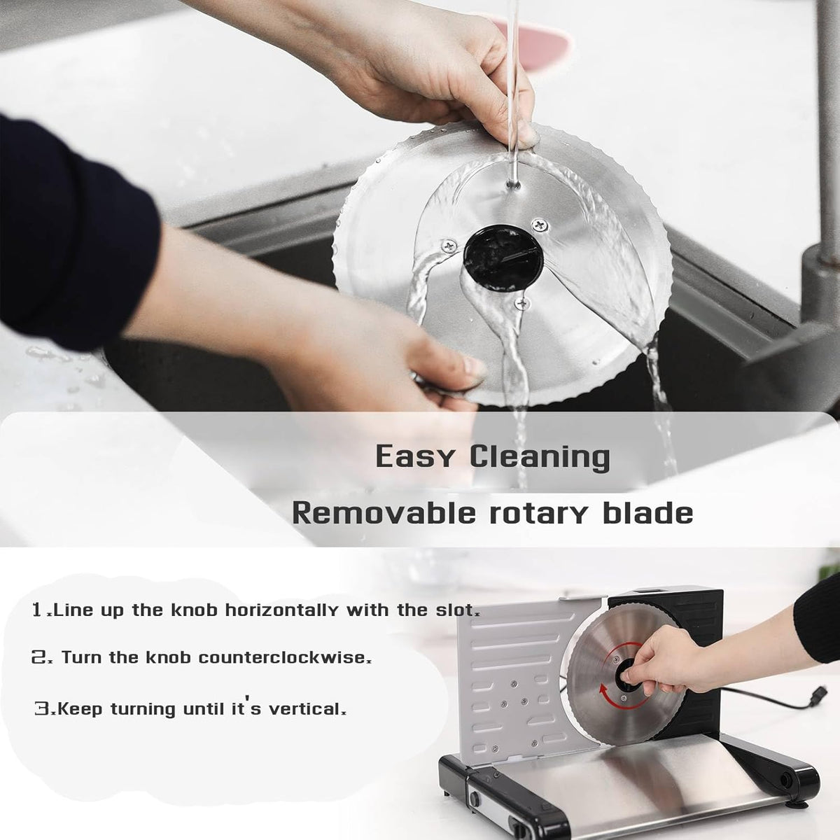 Meat Slicer Machine for Home, Foldable 120W Electric Jerky Food Slicer Adjustable 0-15mm Thickness for Frozen Deli Meat Cutter Cheese Bread Slicers, 7.5" Stainless Steel Blade & Food Pusher for Safety