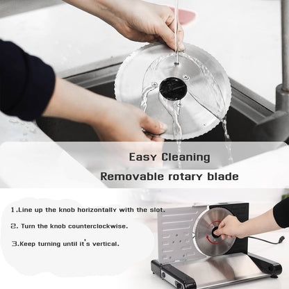 Meat Slicer Machine for Home, Foldable 120W Electric Jerky Food Slicer Adjustable 0-15mm Thickness for Frozen Deli Meat Cutter Cheese Bread Slicers, 7.5" Stainless Steel Blade & Food Pusher for Safety