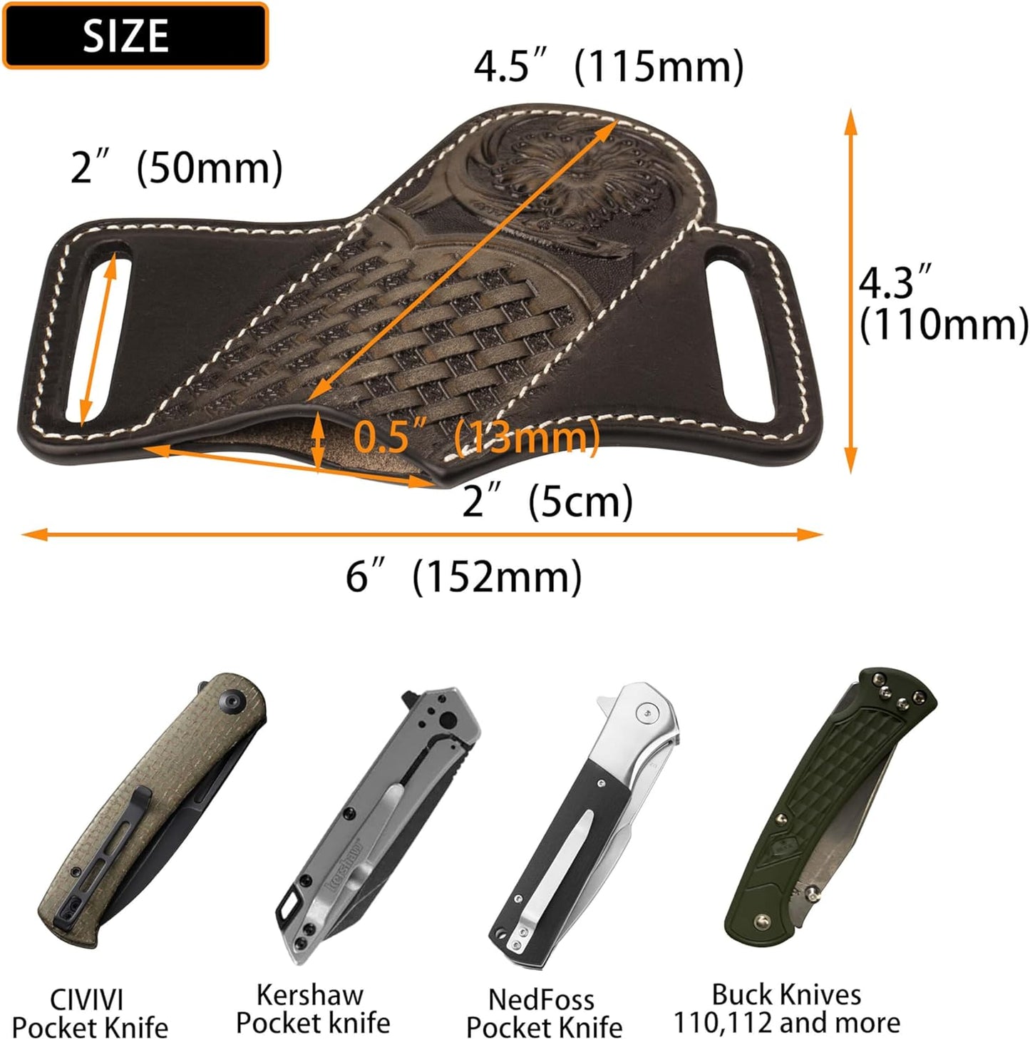Knife Sheath, Leather Knife Sheath for Belt, Pocket Knife Holster Pouch, Folding Knife Holster