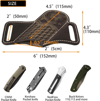 Knife Sheath, Leather Knife Sheath for Belt, Pocket Knife Holster Pouch, Folding Knife Holster