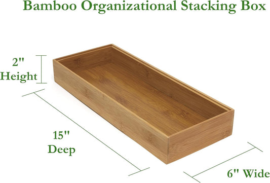 8186S Bamboo Wood Stacking Drawer Organizer Box, 6" x 15"