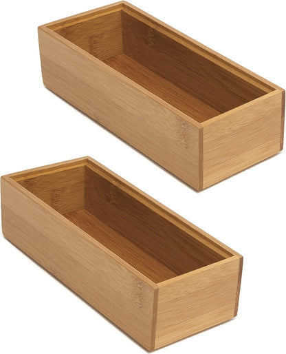 8186S Bamboo Wood Stacking Drawer Organizer Box, 6" x 15"